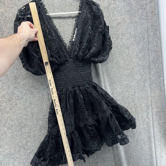 Waimari Dress Womens Medium Black Lace Puff Sleeve Mini Ruffle Hem Party - Picture 4 of 7